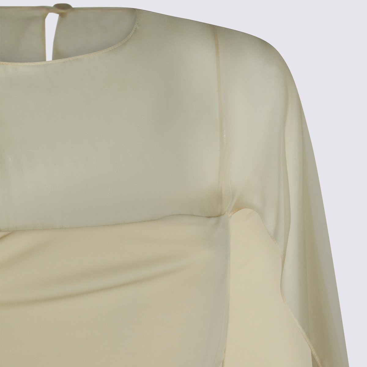 Alberta Ferretti Fitted Maxi Dress With Sheer Overlay And Flowing Sleeves Neutraal