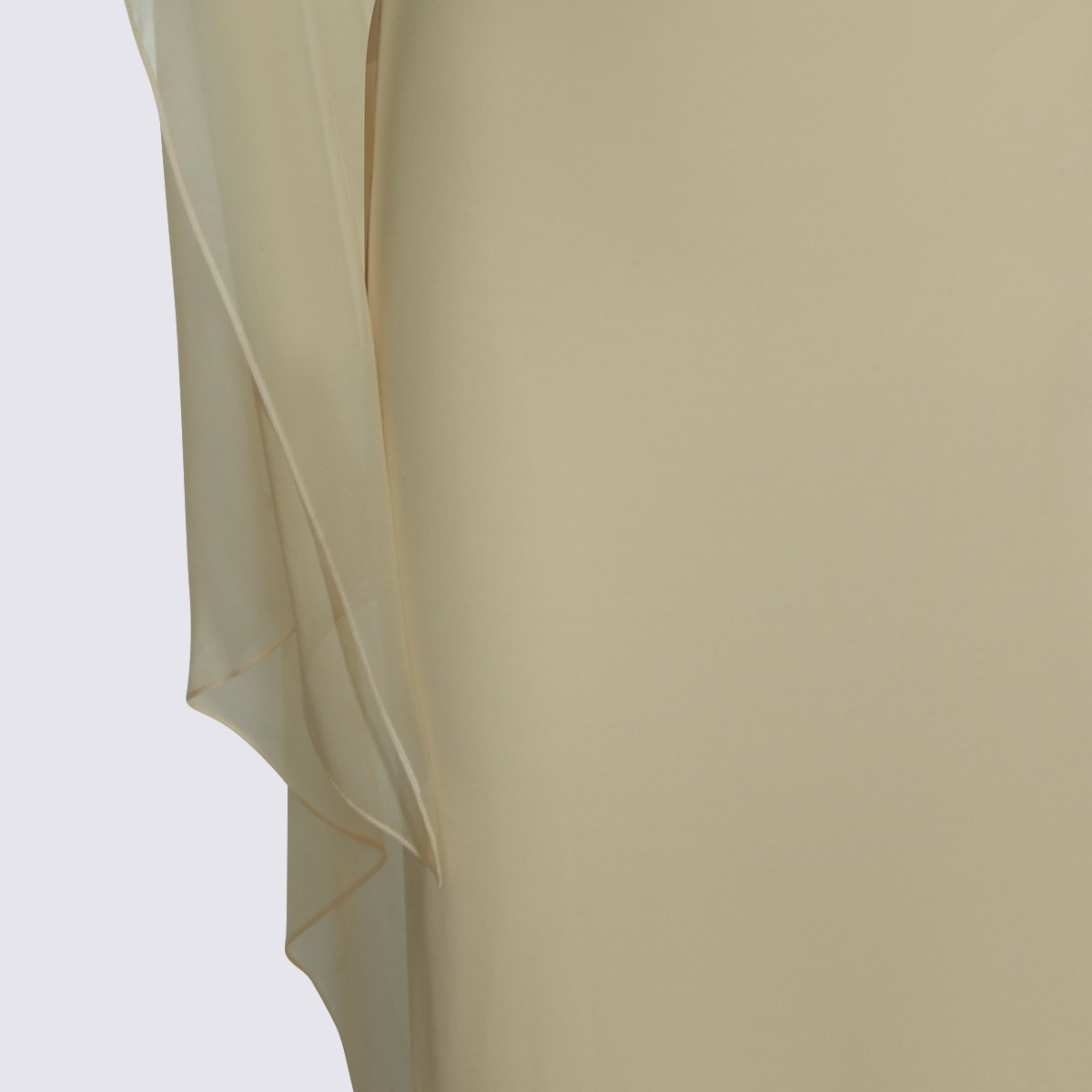 Alberta Ferretti Fitted Maxi Dress With Sheer Overlay And Flowing Sleeves Neutraal