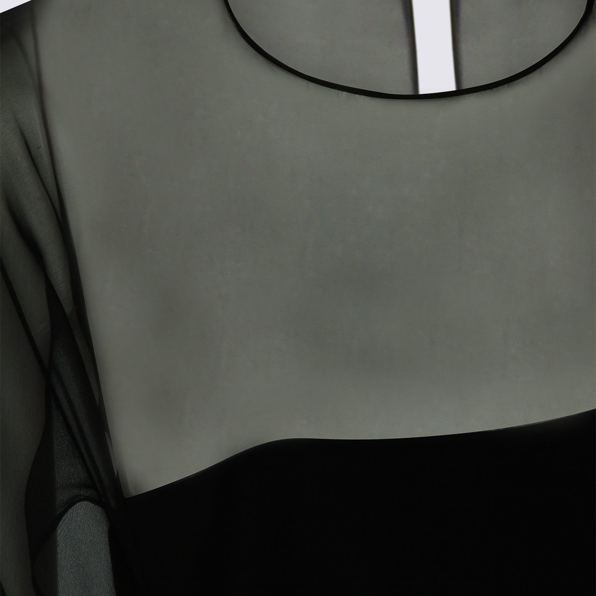 Alberta Ferretti Fitted Black Dress With Sheer Overlay And Flowing Sleeves Zwart