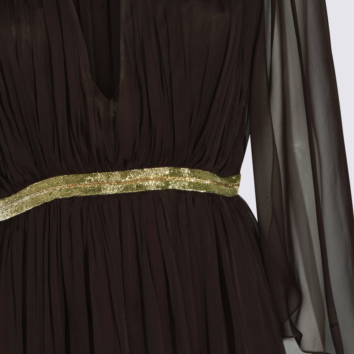 Alberta Ferretti Maxi Dress With Deep V-Neckline And Sheer Sleeves Zwart