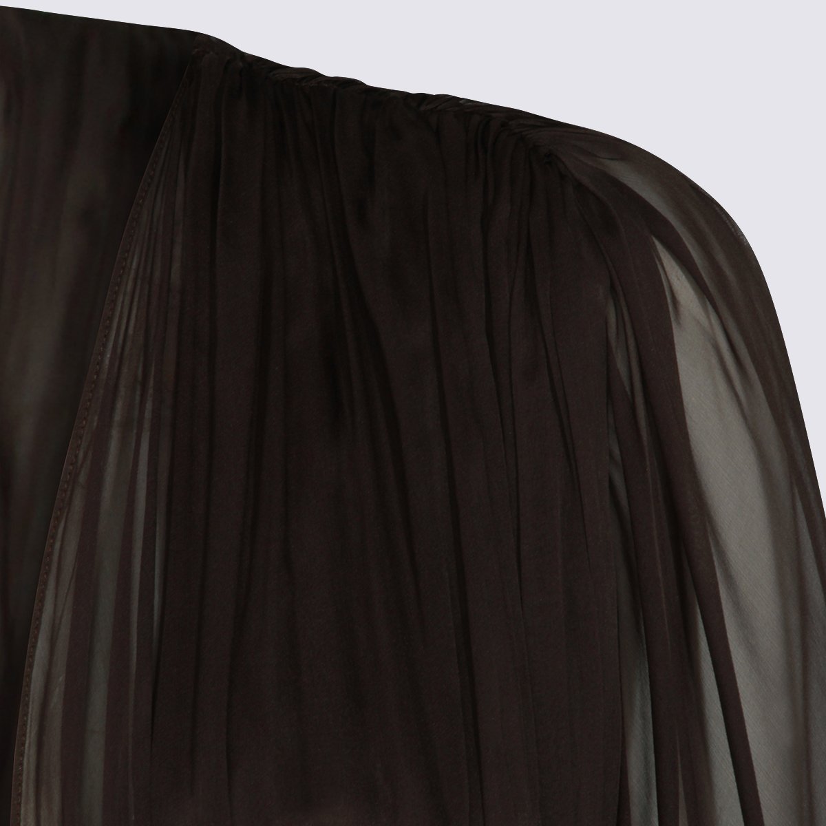Alberta Ferretti Maxi Dress With Deep V-Neckline And Sheer Sleeves Zwart