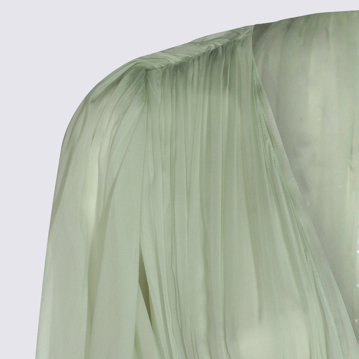 Alberta Ferretti Maxi Dress With Sheer Draped Sleeves And Gold Belt Groen