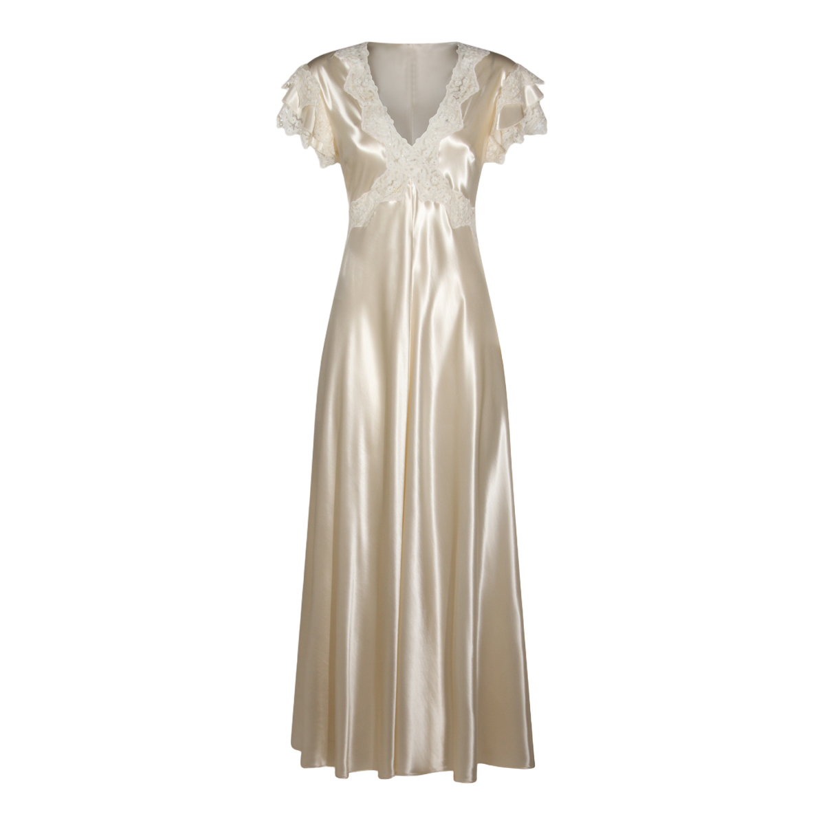 Alberta Ferretti Maxi Dress with Lace Detailing Neutraal