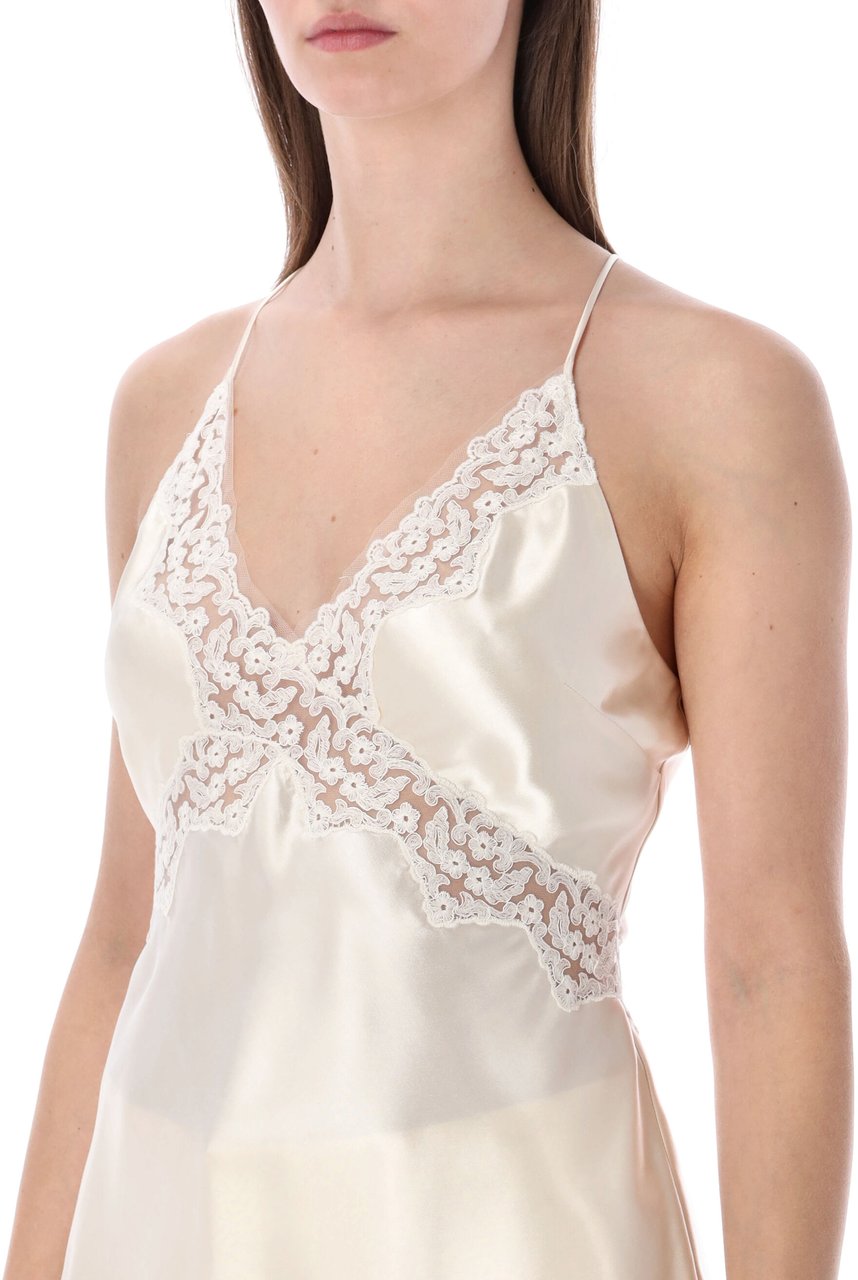 Alberta Ferretti Top Shiny Satin Bianco Wit