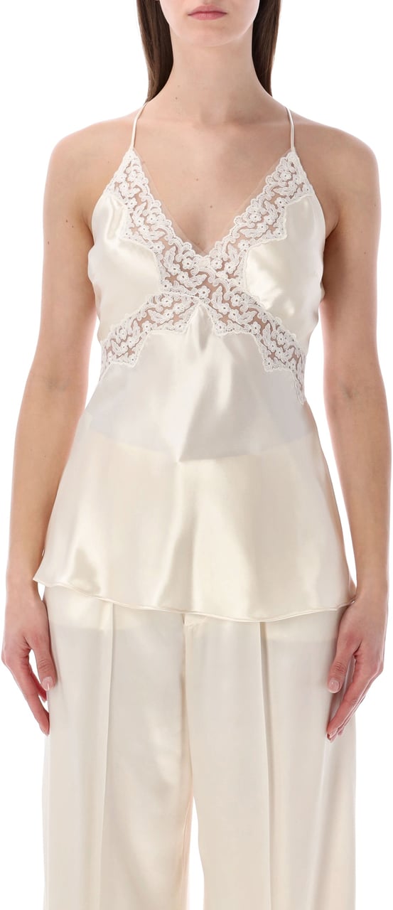 Alberta Ferretti Alberta Ferretti satin top with lace inserts Wit