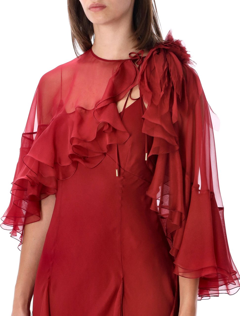 Alberta Ferretti Abito Chiffon Seta Rosso Rood