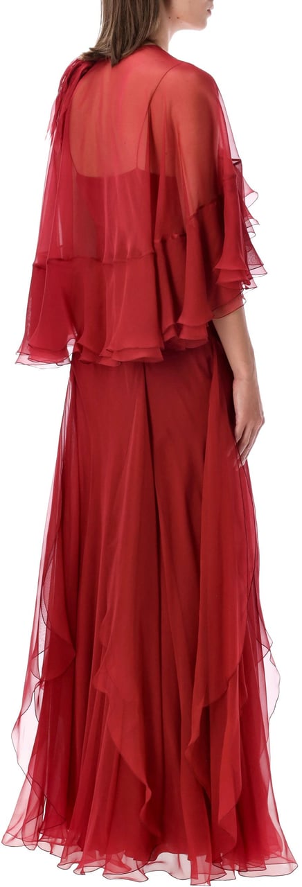 Alberta Ferretti Abito Chiffon Seta Rosso Rood