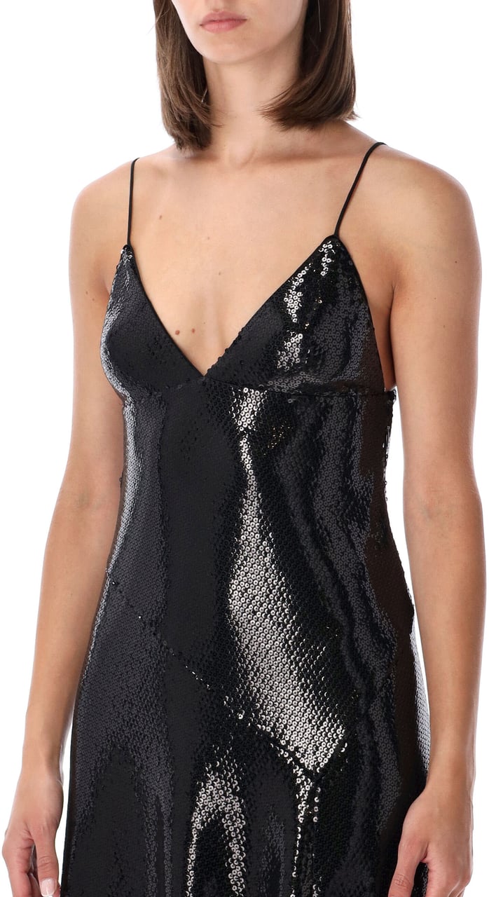 Alberta Ferretti Abito Paillettes Du Jersey Long Nero Zwart