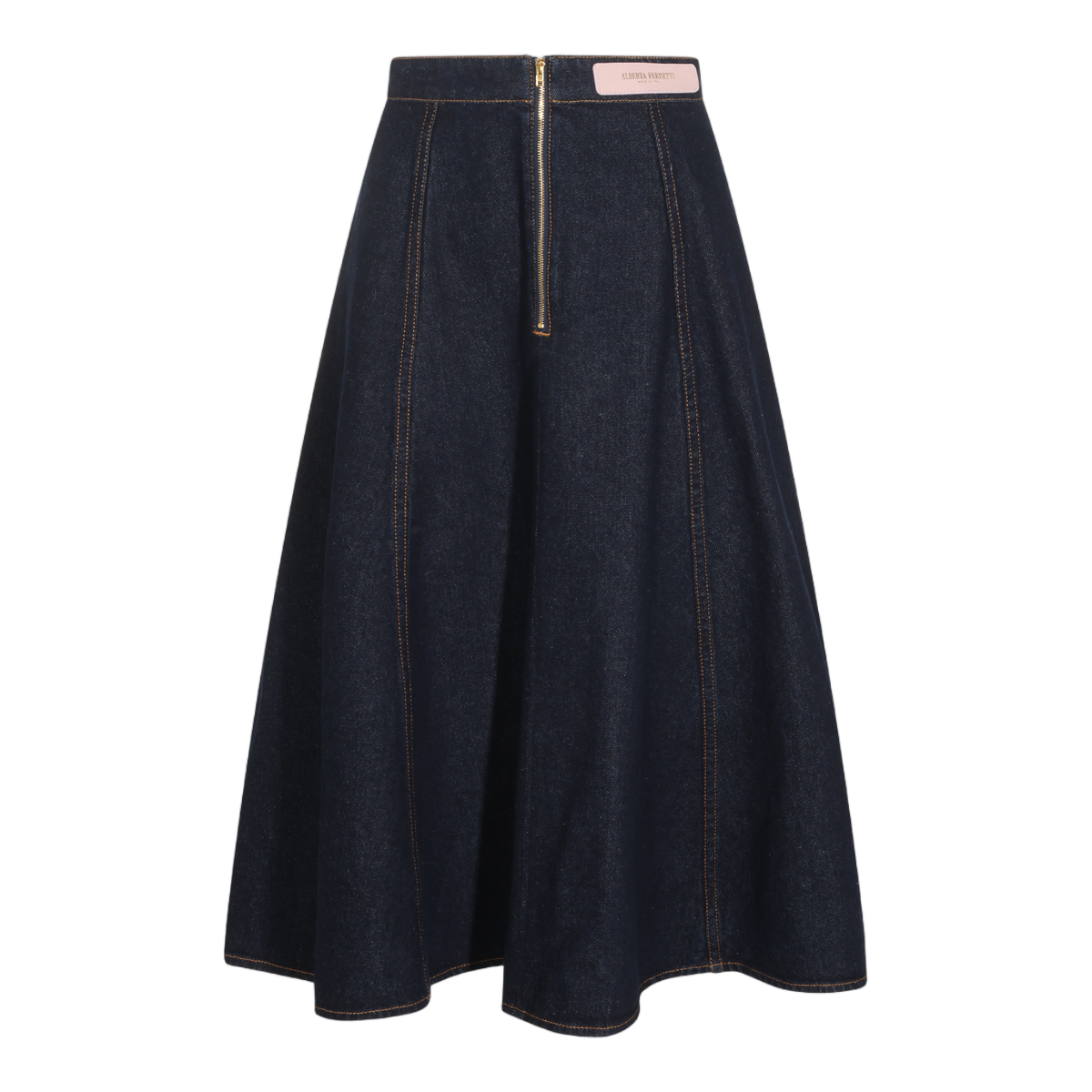 Alberta Ferretti Flared Denim Skirt with Vertical Seam Detailing Zwart