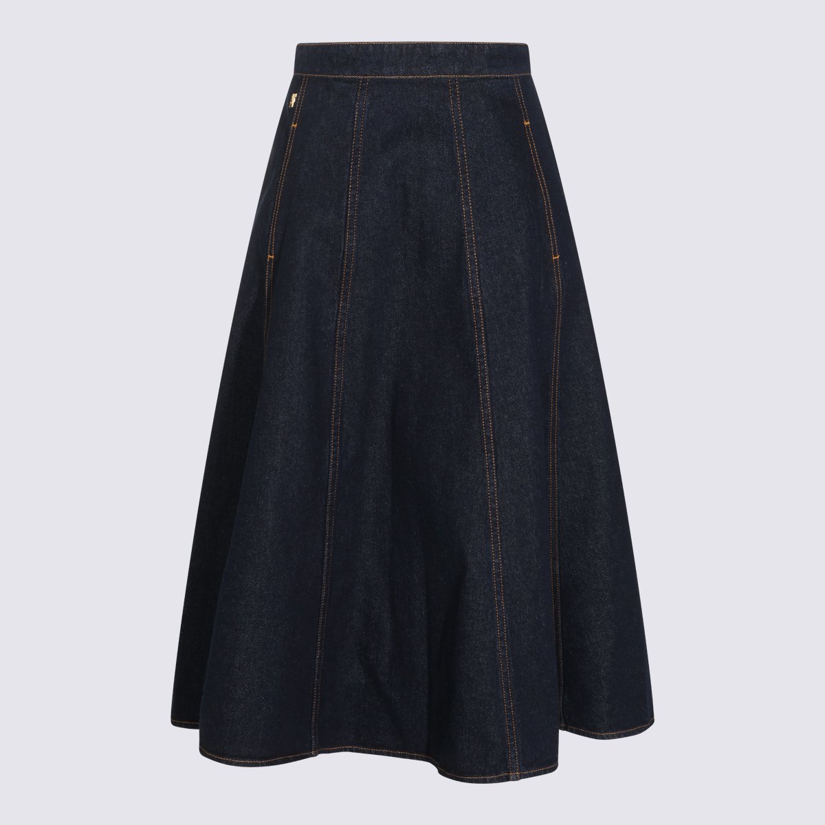 Alberta Ferretti Flared Denim Skirt with Vertical Seam Detailing Zwart
