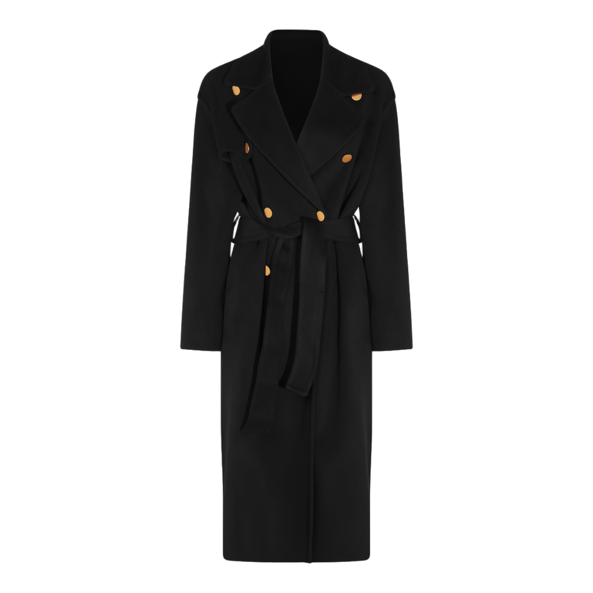 Alberta Ferretti Double-Breasted Black Coat With Gold Accents And Tailored Silhouette Zwart