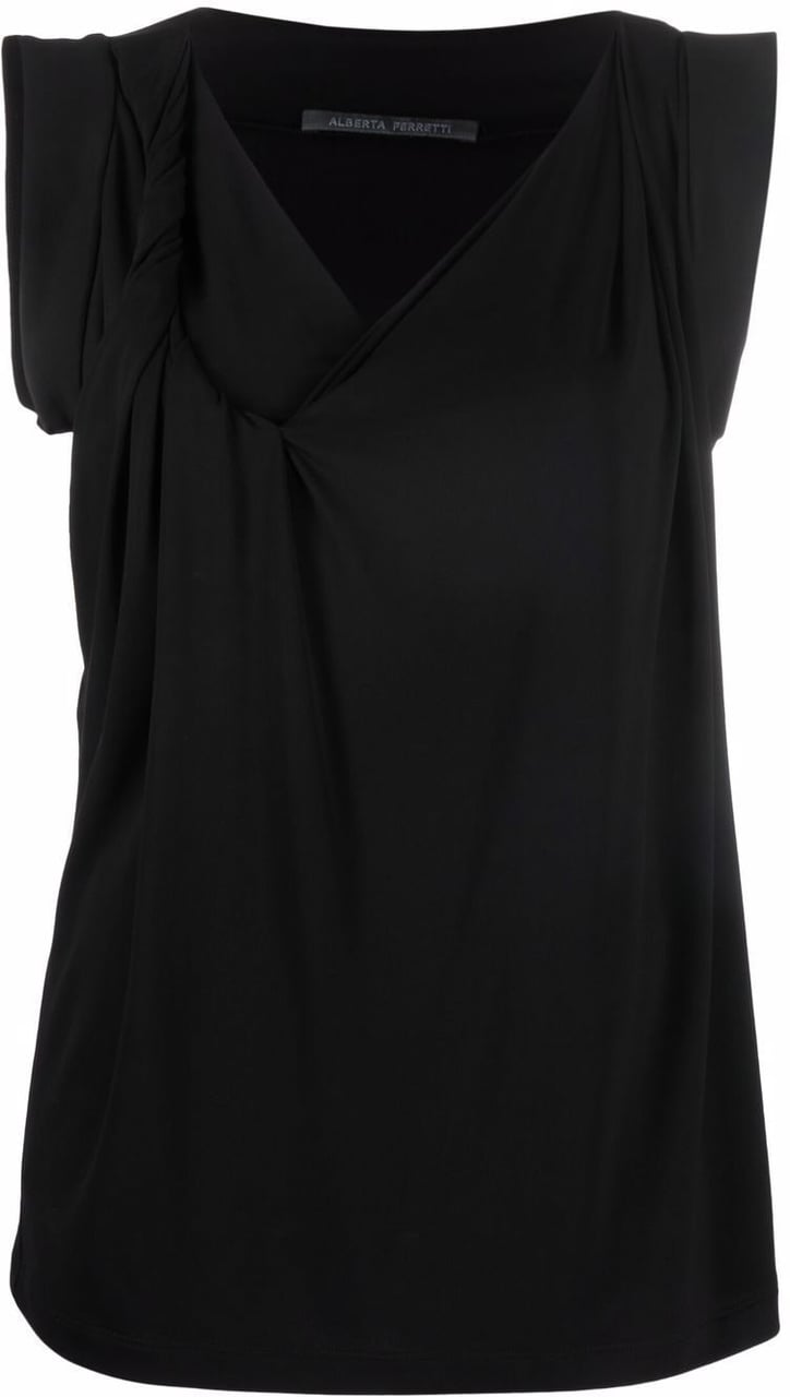 Alberta Ferretti Black Top Draped Viscose Top Zwart