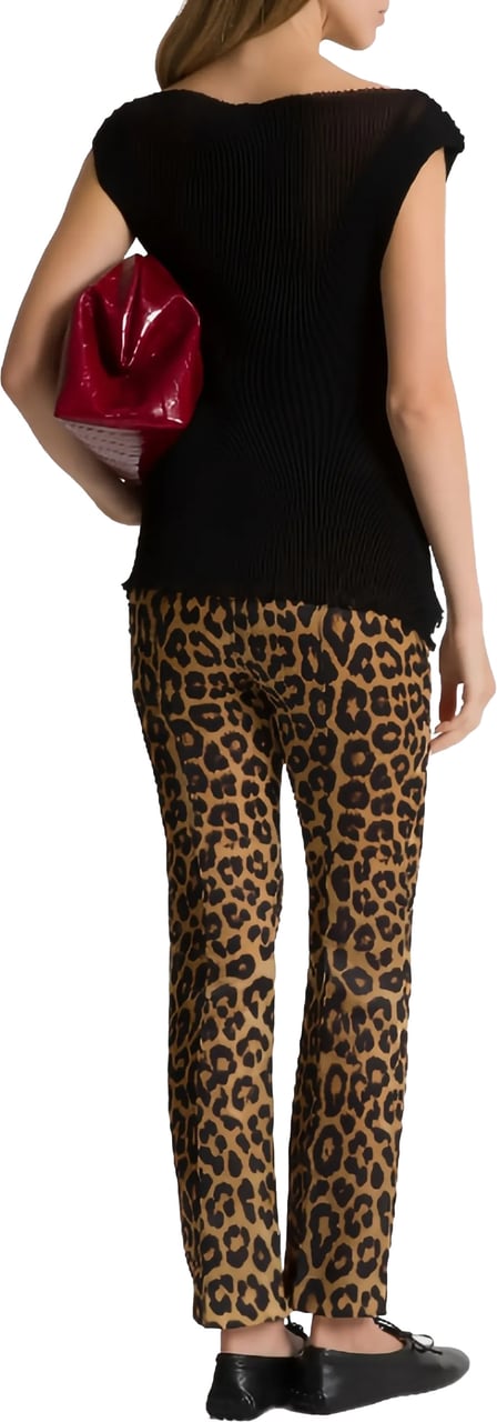 Alberta Ferretti Brown Pantalone Leopard Print Silk Pants Zwart