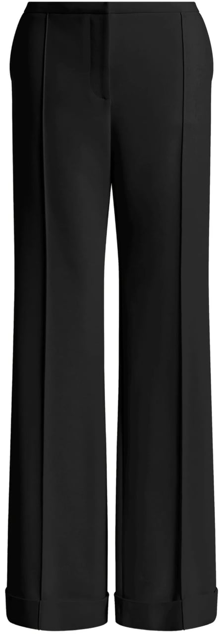 Alberta Ferretti Black Pantalone Wide-Leg Cuffed Viscose Pants Zwart