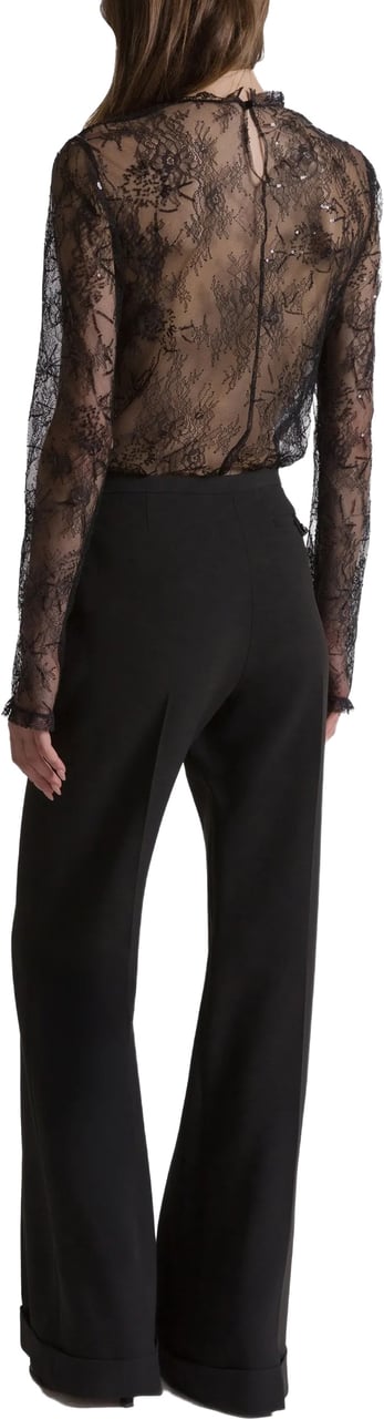 Alberta Ferretti Black Pantalone Wide-Leg Cuffed Viscose Pants Zwart