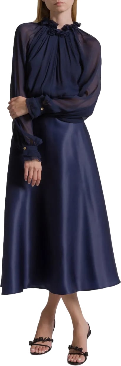 Alberta Ferretti Smooth Organza Midi Skirt with High Waist Zwart