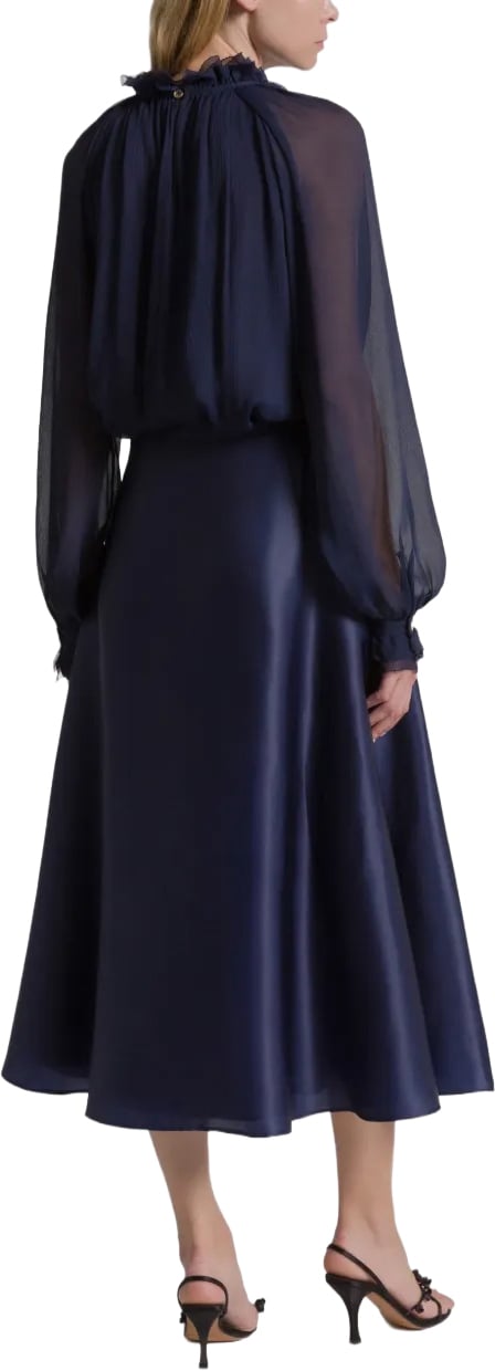 Alberta Ferretti Smooth Organza Midi Skirt with High Waist Zwart