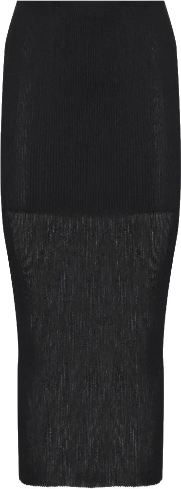 Alberta Ferretti Ribbed Knit Midi Skirt with Semi-Sheer Flare Zwart