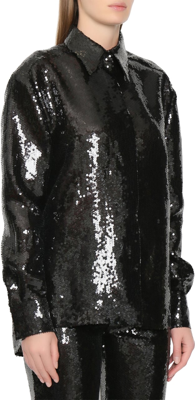 Alberta Ferretti Black Sequin-Embellished Polyester Shirt Zwart