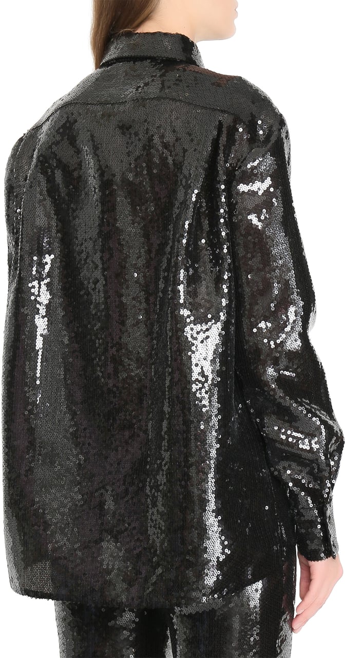 Alberta Ferretti Black Sequin-Embellished Polyester Shirt Zwart