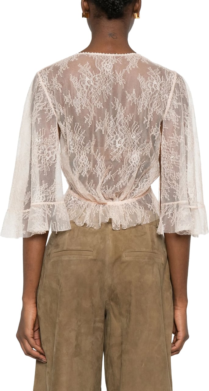 Alberta Ferretti Black Cropped Sheer Lace Top Neutraal
