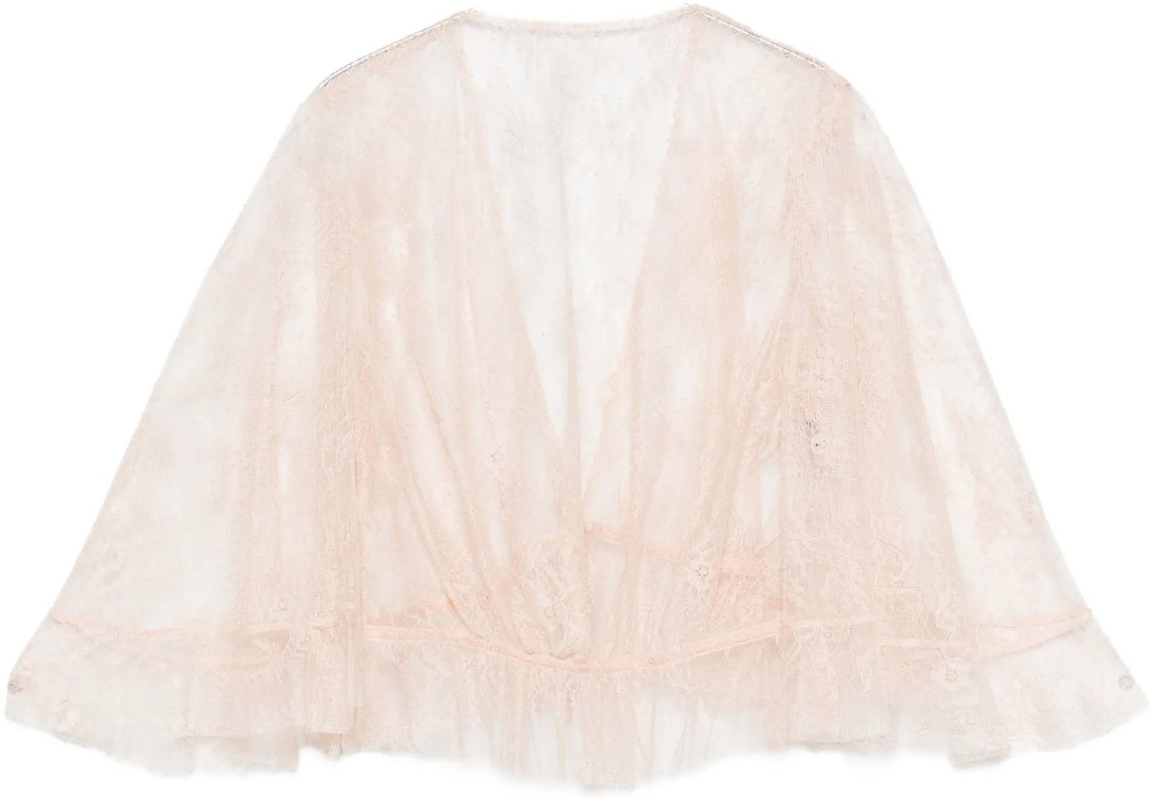 Alberta Ferretti Black Cropped Sheer Lace Top Neutraal