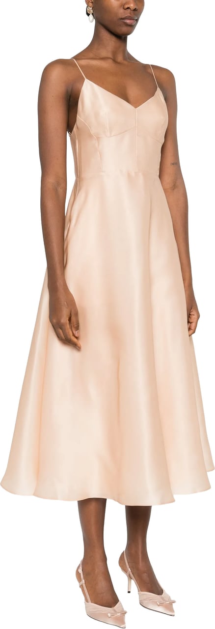 Alberta Ferretti Light Peach Abito Midi Silk Dress Neutraal