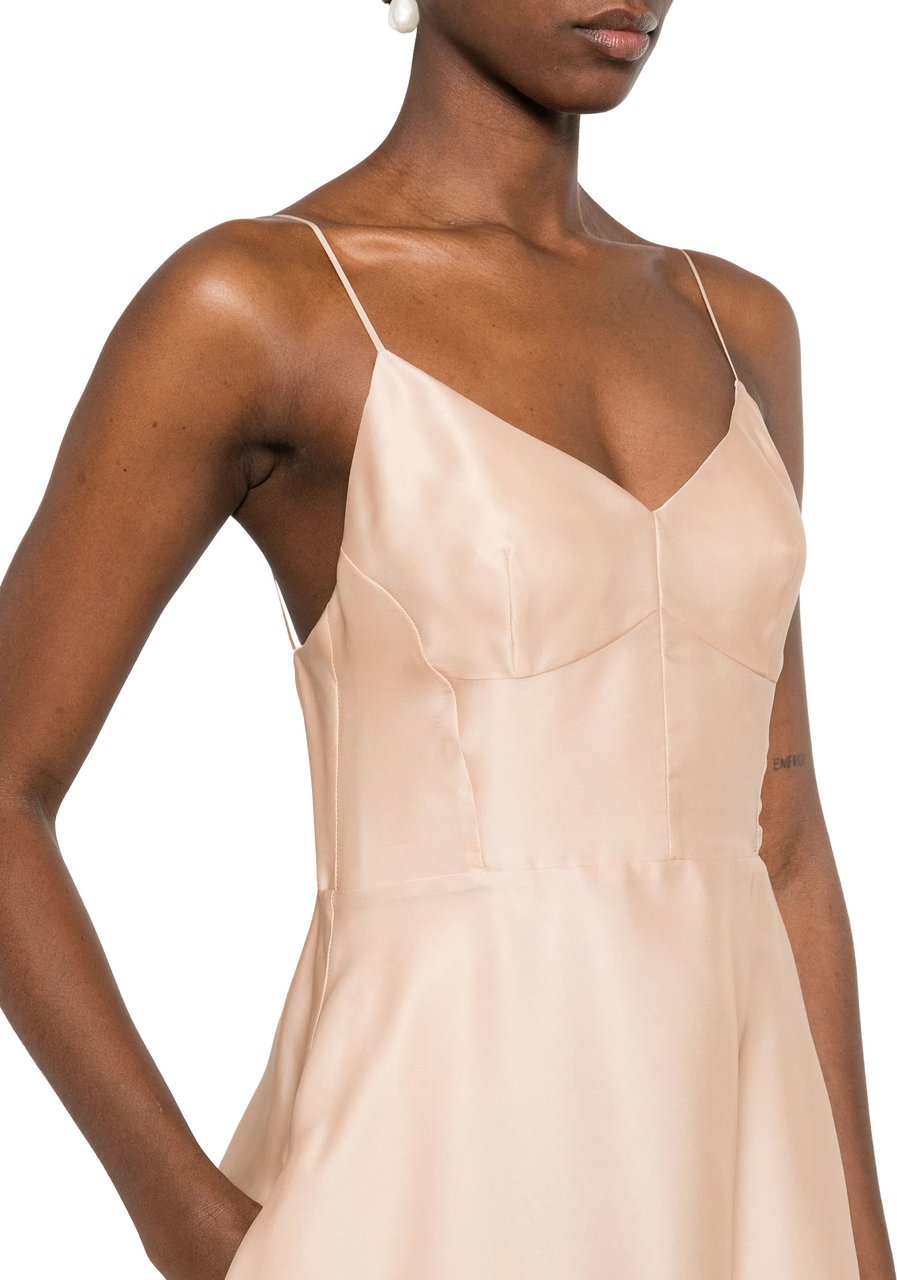 Alberta Ferretti Light Peach Abito Midi Silk Dress Neutraal