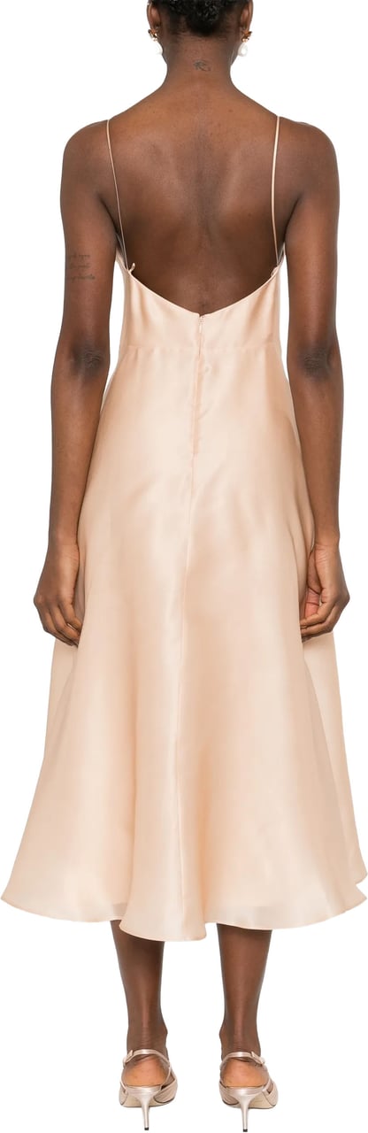 Alberta Ferretti Light Peach Abito Midi Silk Dress Neutraal