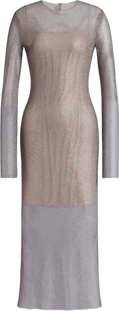 Alberta Ferretti Two-Tone Silver Mesh Dress with Fitted Silhouette Grijs