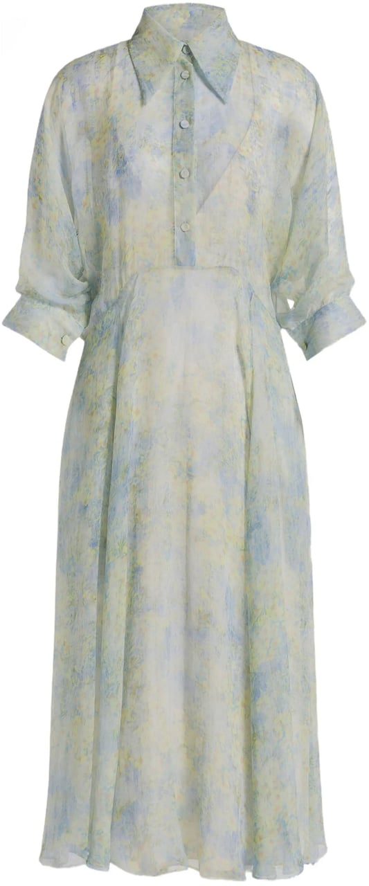 Alberta Ferretti Pastel Abito Print Silk Midi Dress Wit