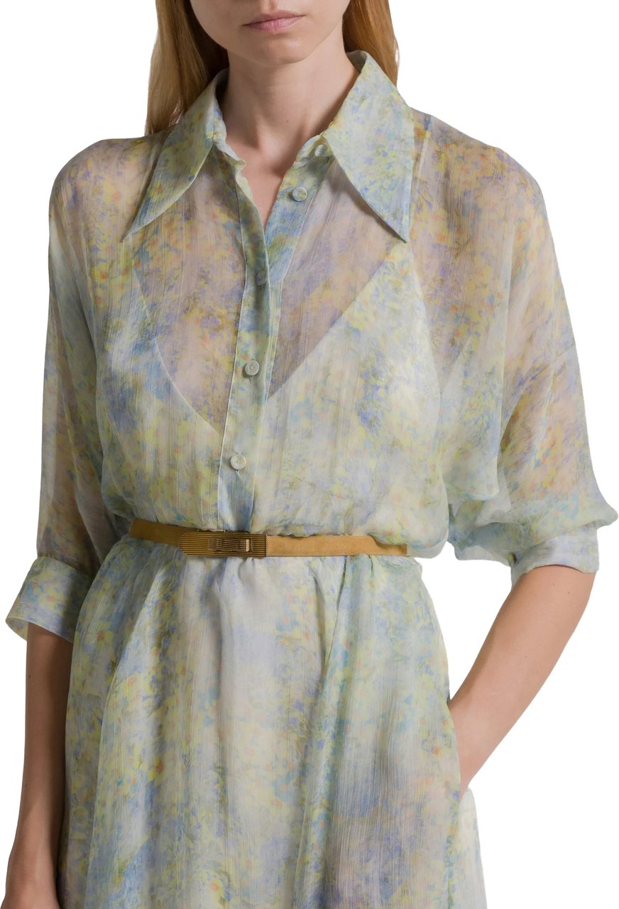 Alberta Ferretti Pastel Abito Print Silk Midi Dress Wit