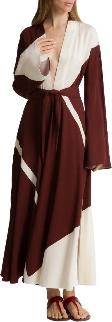 Alberta Ferretti Flowing Midi Dress with Deep V-Neckline and Color-Block Design Zwart