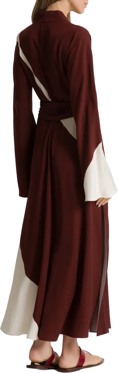 Alberta Ferretti Flowing Midi Dress with Deep V-Neckline and Color-Block Design Zwart