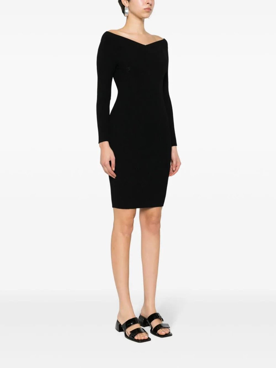 Alberta Ferretti Black Abito Fitted Ribbed Viscose Dress Zwart