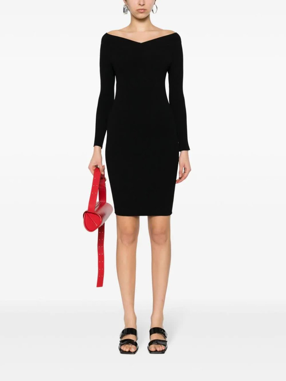 Alberta Ferretti Black Abito Fitted Ribbed Viscose Dress Zwart