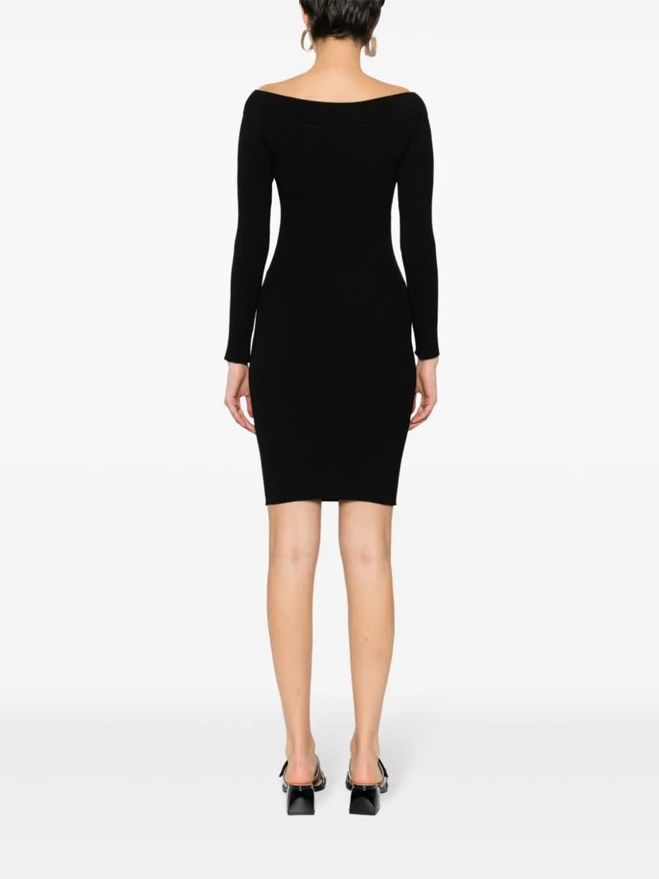 Alberta Ferretti Black Abito Fitted Ribbed Viscose Dress Zwart