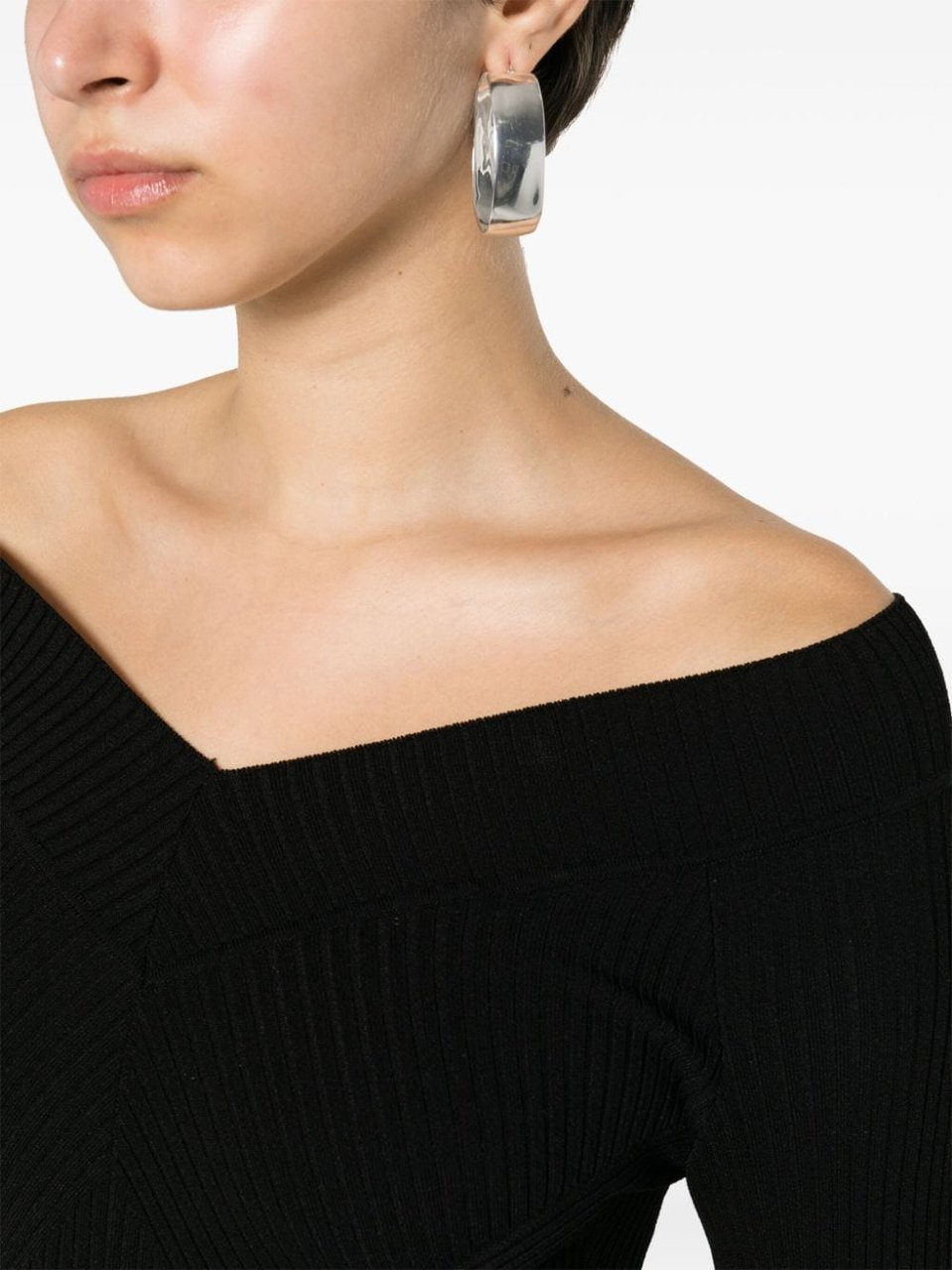 Alberta Ferretti Black Abito Fitted Ribbed Viscose Dress Zwart