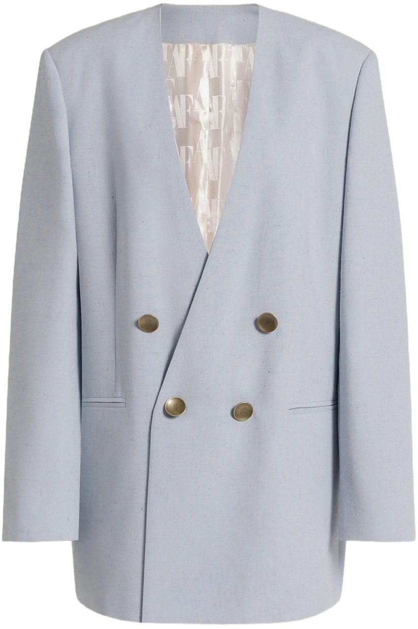 Alberta Ferretti Blue Double-Breasted Padded Viscose Blazer Grijs