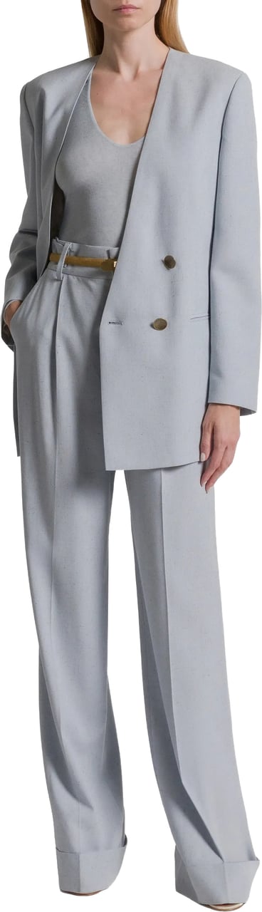 Alberta Ferretti Blue Double-Breasted Padded Viscose Blazer Grijs