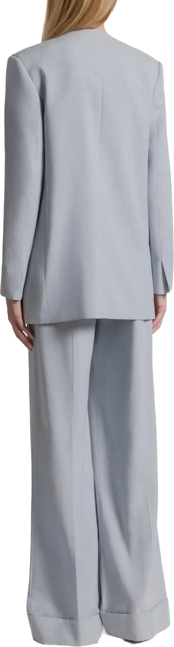 Alberta Ferretti Blue Double-Breasted Padded Viscose Blazer Grijs