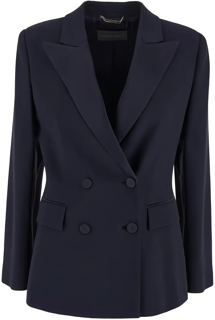 Alberta Ferretti Black Blazer Enver Double-Breasted Satin Blazer Zwart