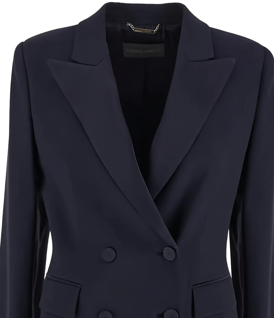 Alberta Ferretti Black Blazer Enver Double-Breasted Satin Blazer Zwart