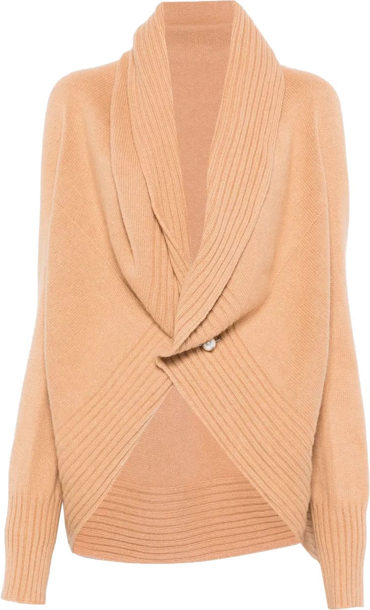 Alberta Ferretti Knit Sweater with Silhouette and Soft Texture Bruin