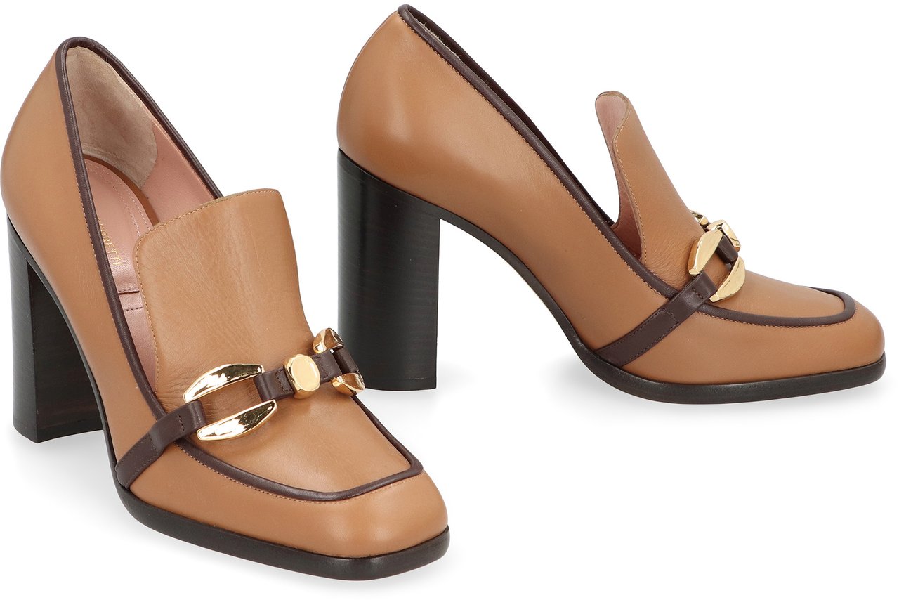 Alberta Ferretti Moccasins in leather with heel Bruin