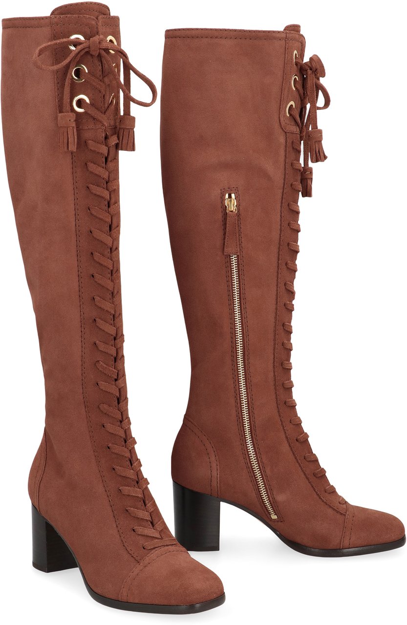 Alberta Ferretti Suede knee high boots Bruin