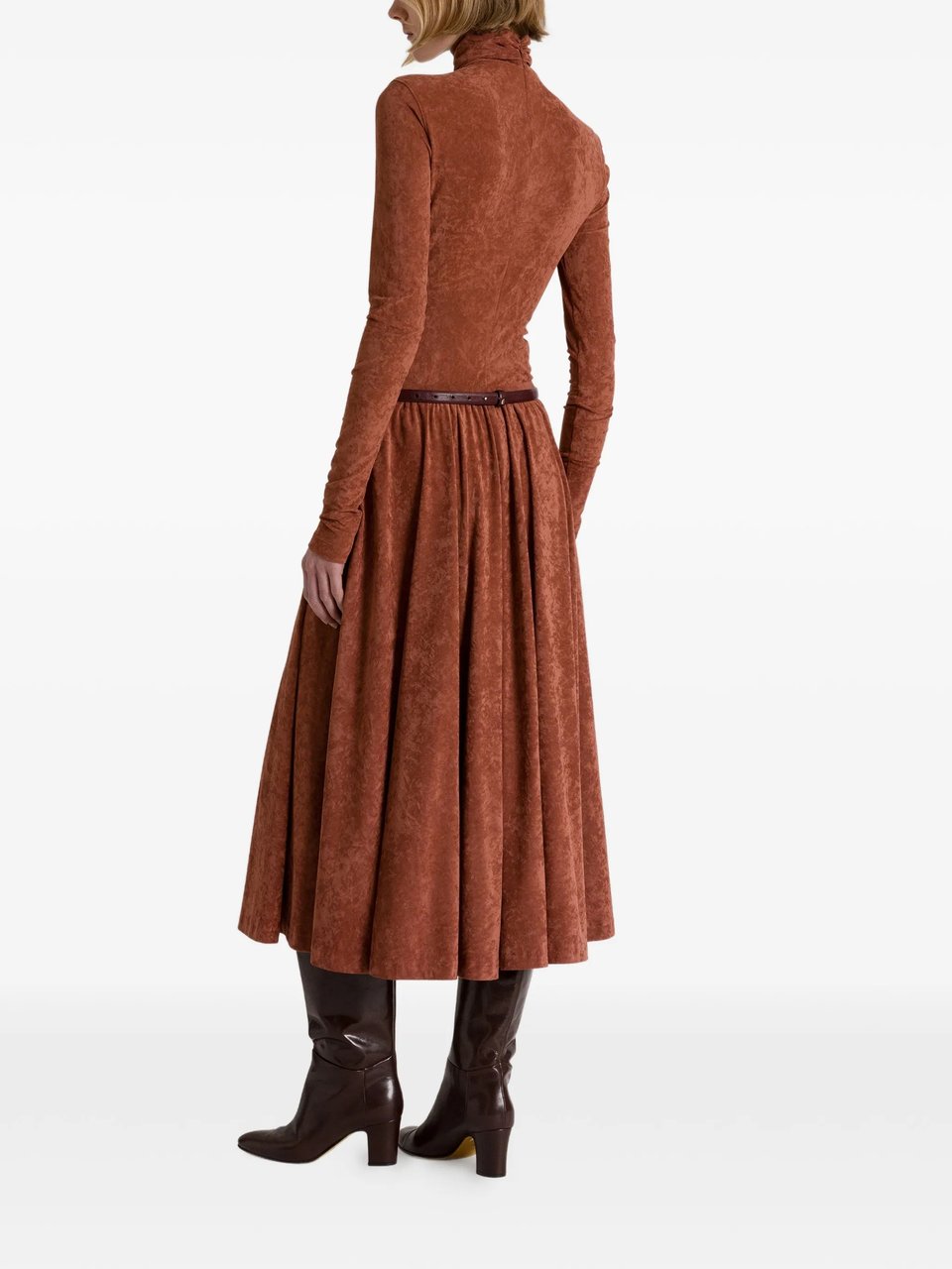 Alberta Ferretti Brown Triacetate Blend Gathered Midi Skirt Bruin