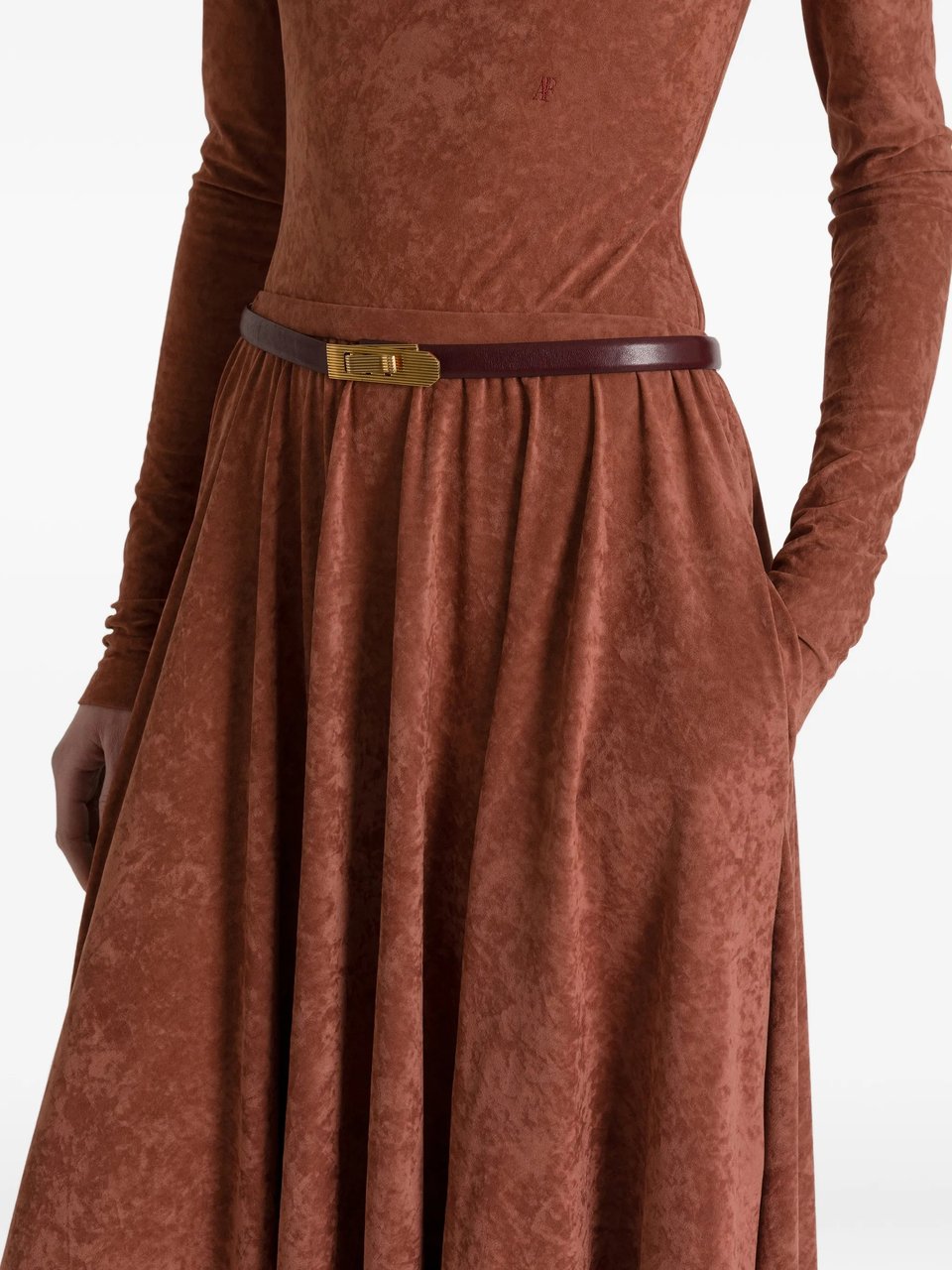 Alberta Ferretti Brown Triacetate Blend Gathered Midi Skirt Bruin