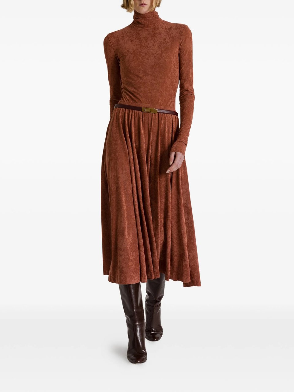 Alberta Ferretti Brown Triacetate Blend Gathered Midi Skirt Bruin