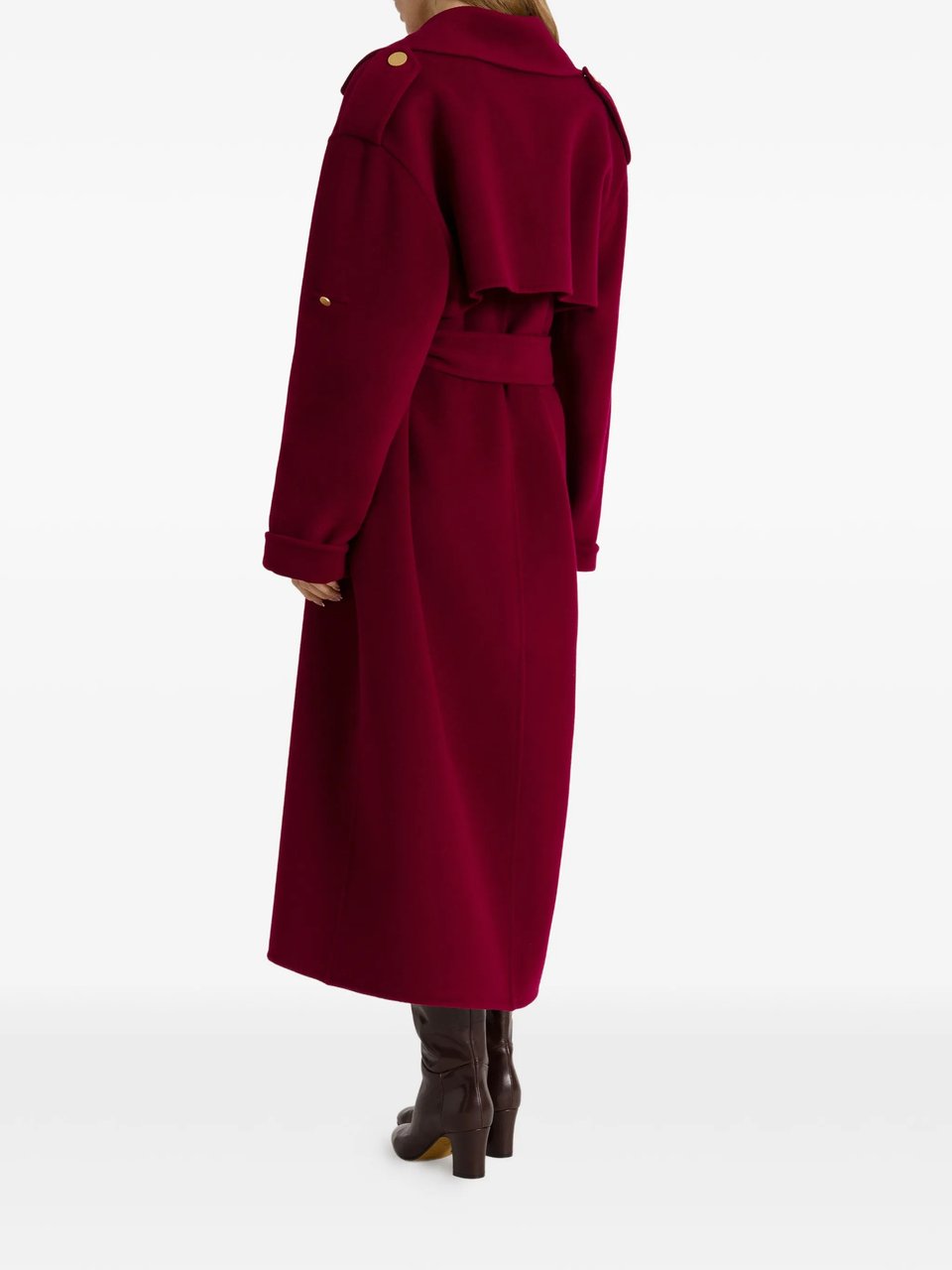 Alberta Ferretti Double-Breasted Long Coat with Cape Overlay Detail Rood